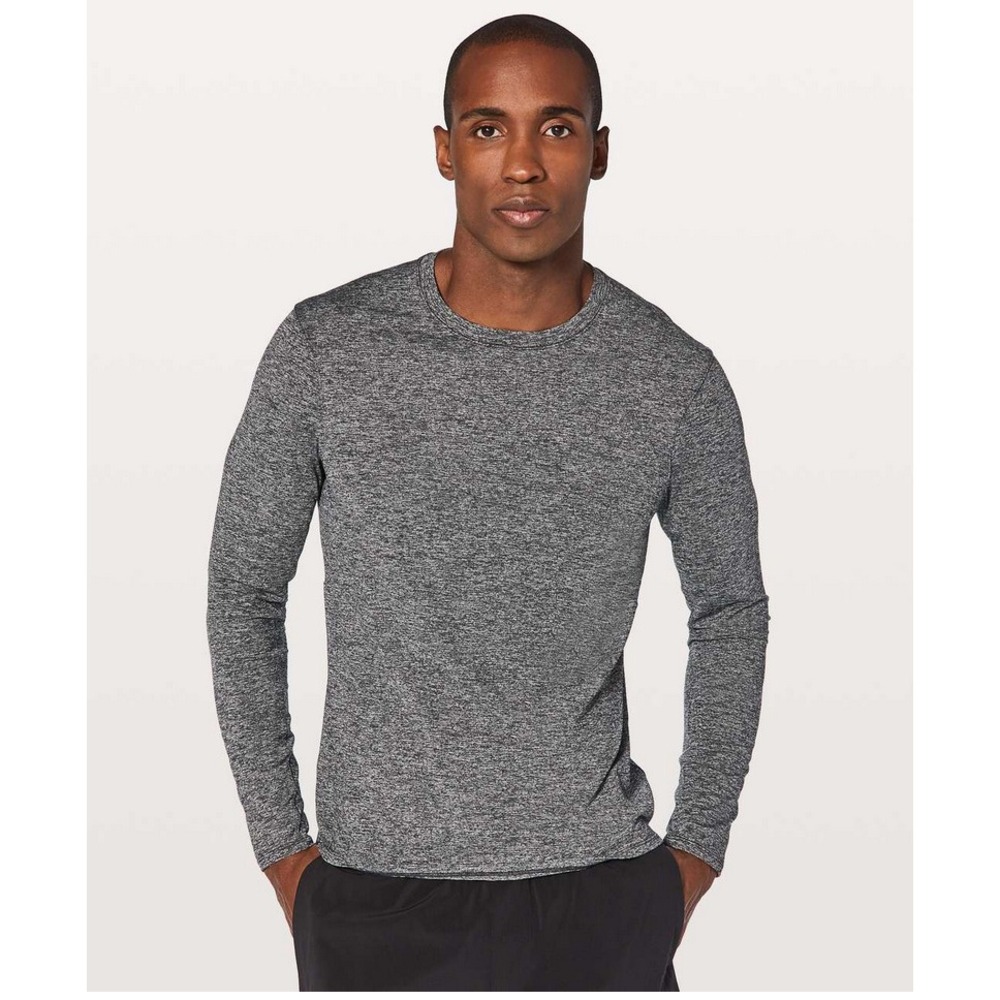 Lululemon Drysense Mesh Long Sleeve Heathered Black Crew Neck‎ size medium